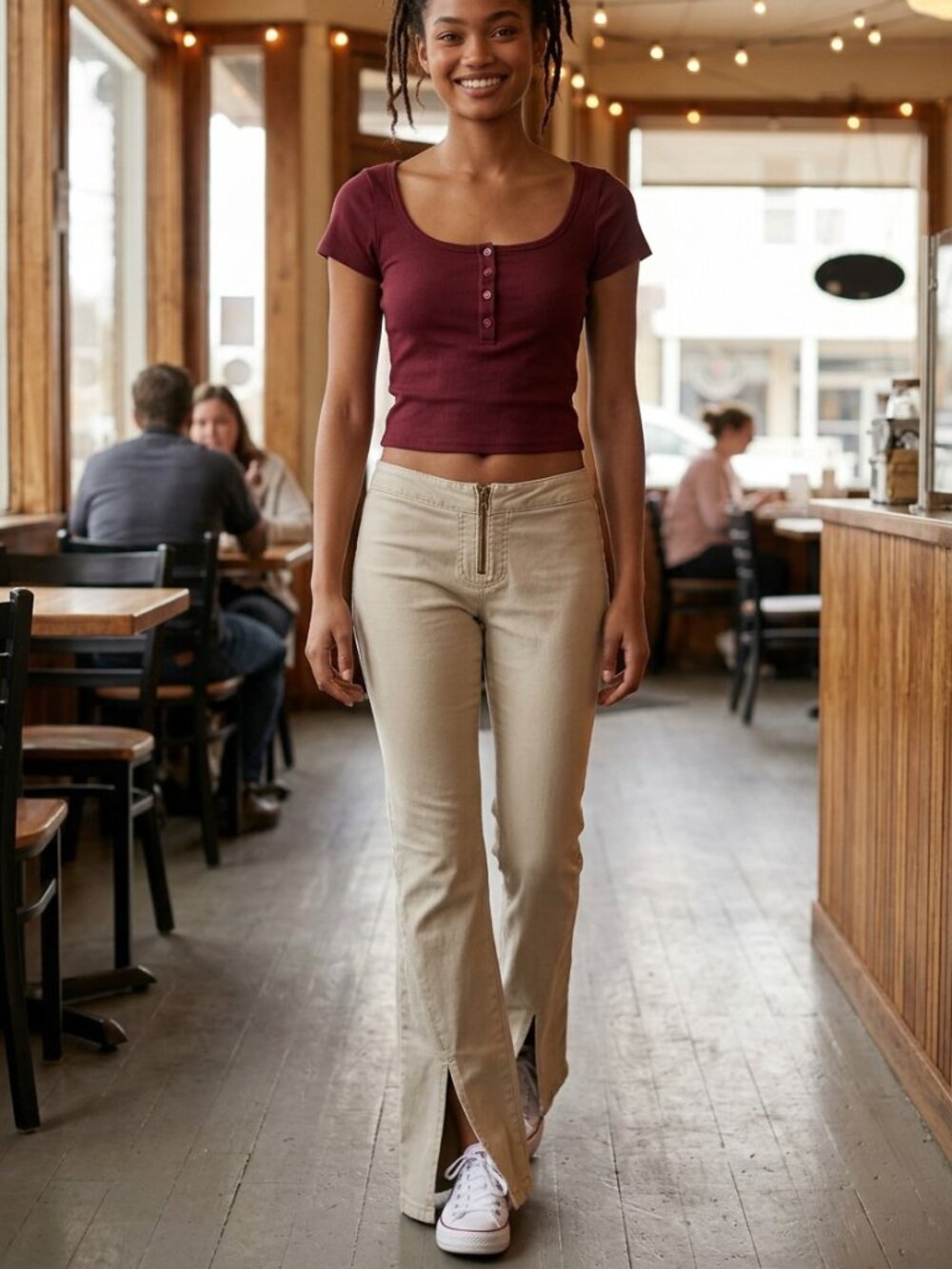 Jordache Hipster Stretch Khaki Bootcut Side Slit Pants Size 29